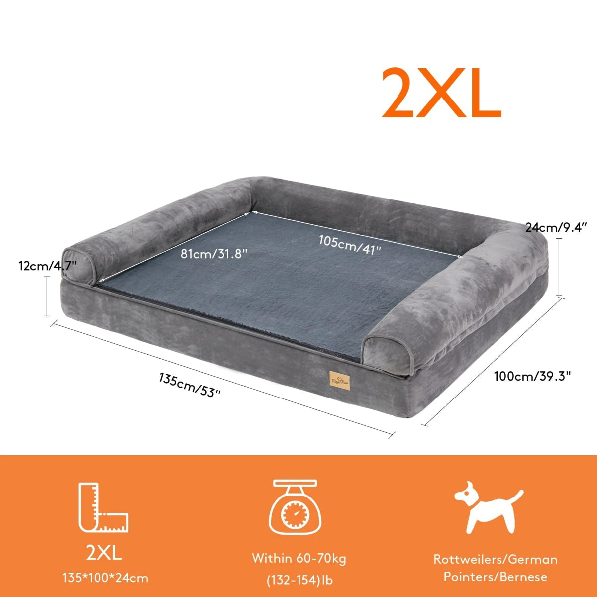 Lit Orthopédique pour chien XL – Mousse Épaisse & Bords Rembourrés - Noble Truffe