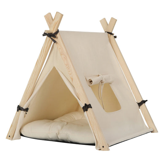 Niche d’intérieur pour chien en forme de tipi blanc avec coussin lavable
