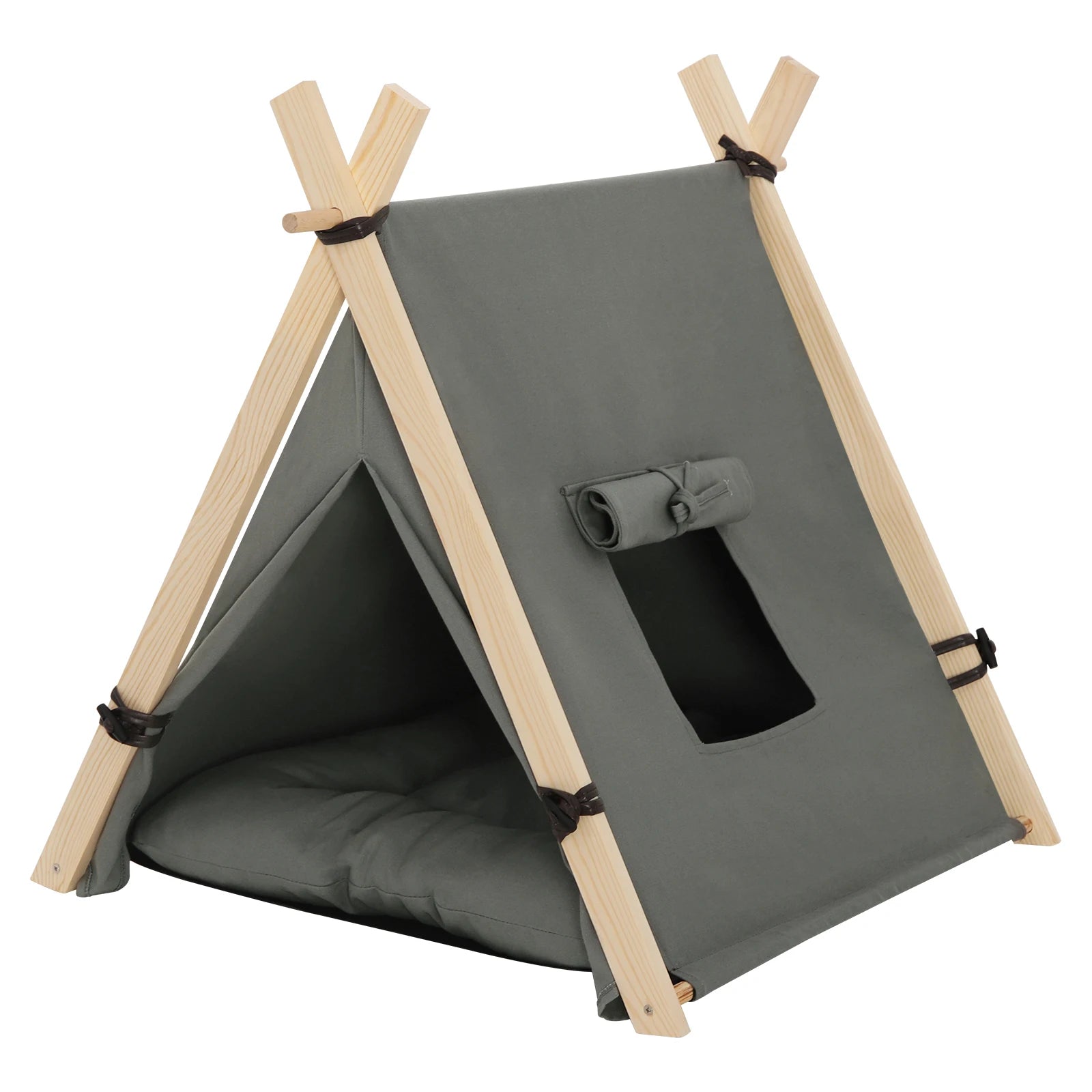 Tente pour chien en tissu gris avec coussin doux – niche d’intérieur élégante