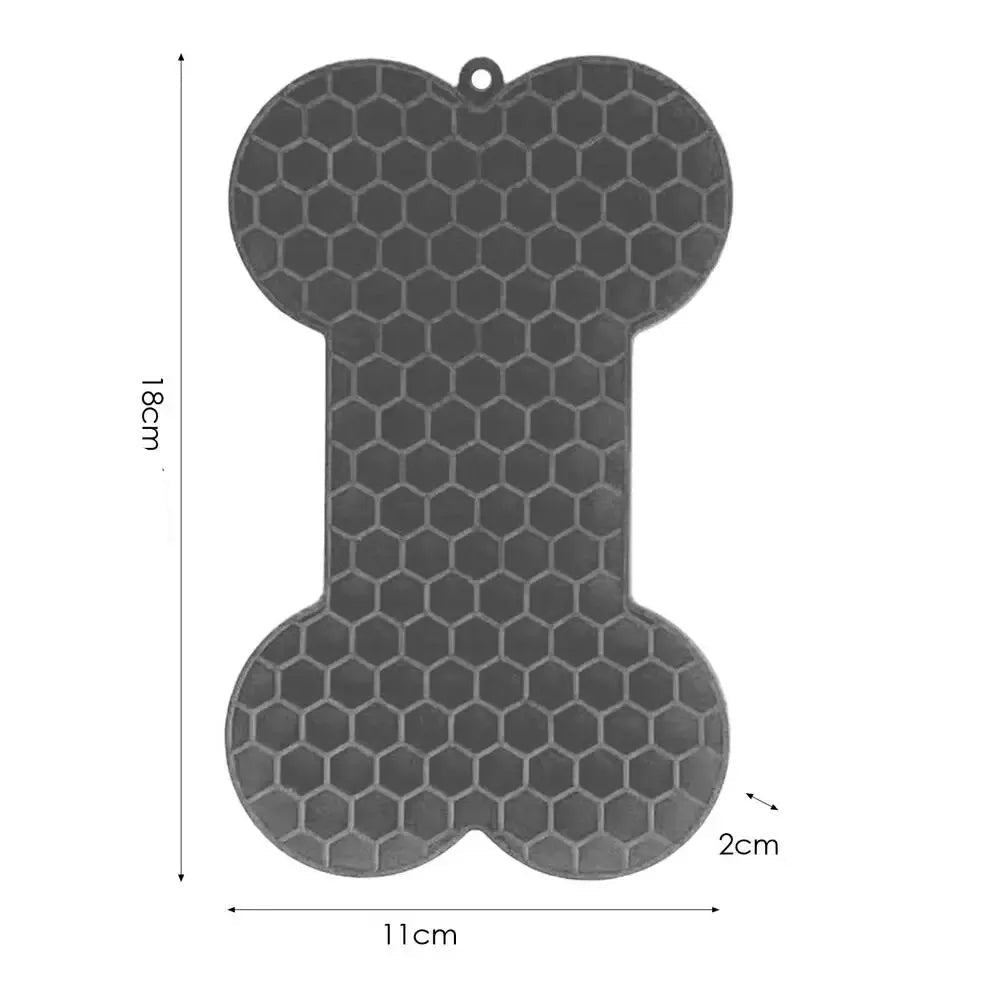 schéma montrant les dimensions d’un tapis de léchage grand chien en forme d’os